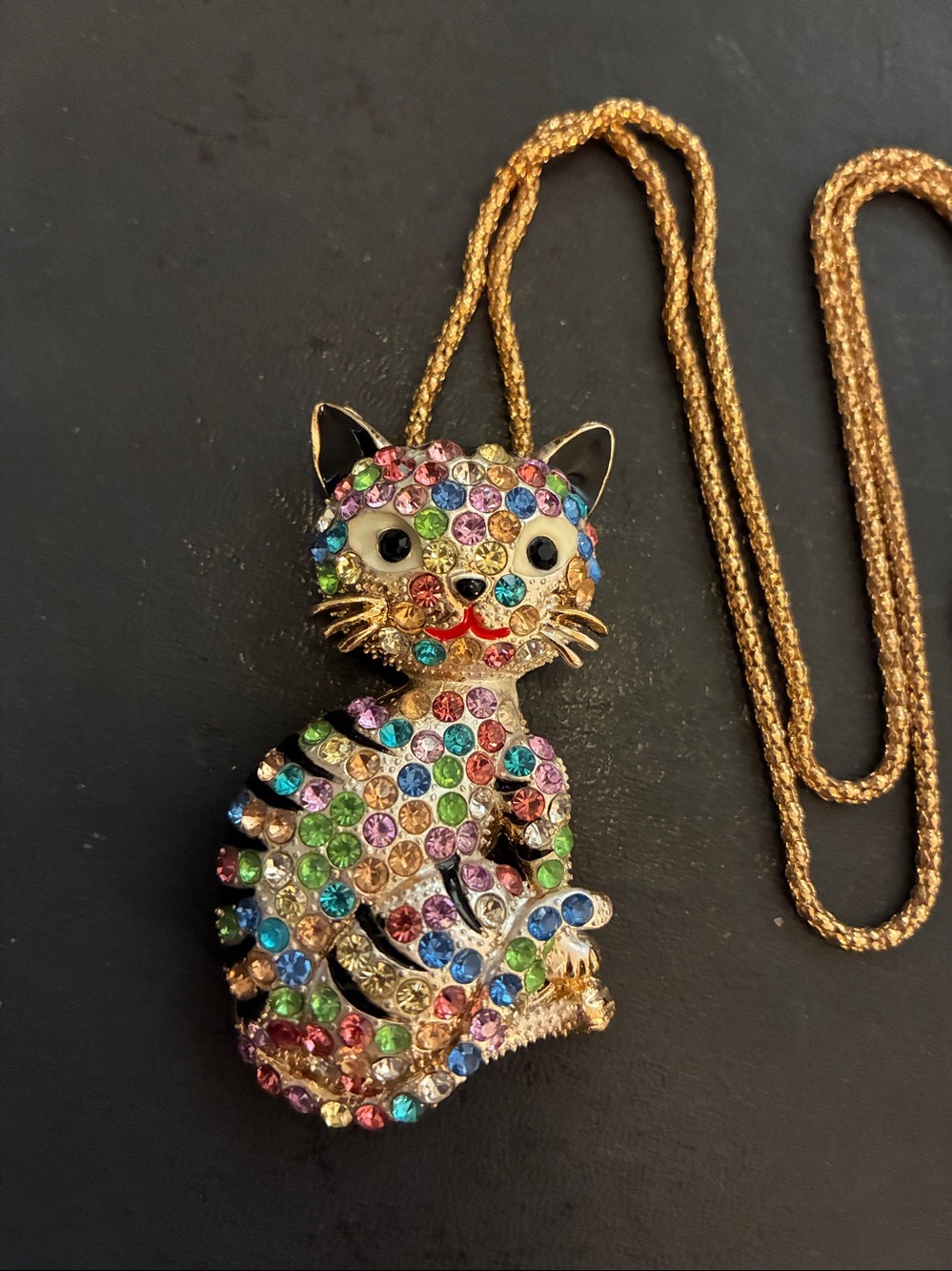 Gold Cat Pendant Necklace and Brooch together with Multicolor Crystals -
NWOT - Picture 3 of 9